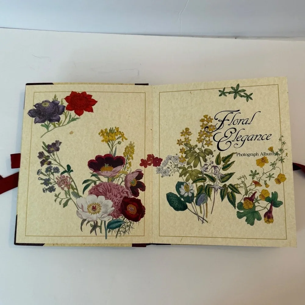 Floral Elegance Photograph Album w/ Ribbon Tie - Botanical Vintage Photo Album